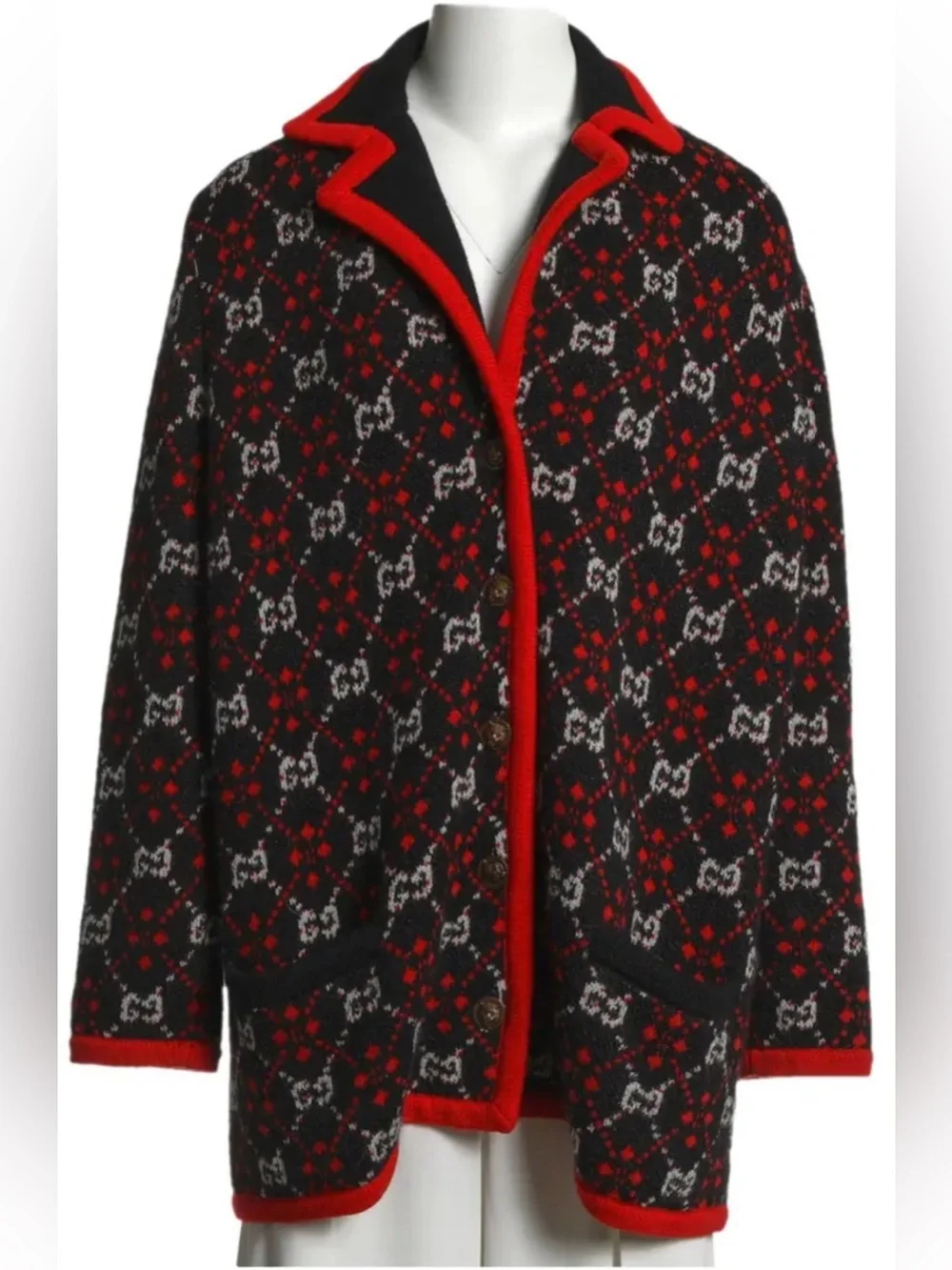 Authentic Gucci Multi Colored Diamond GG Logo Pattern Cardigan Sweater Size M
